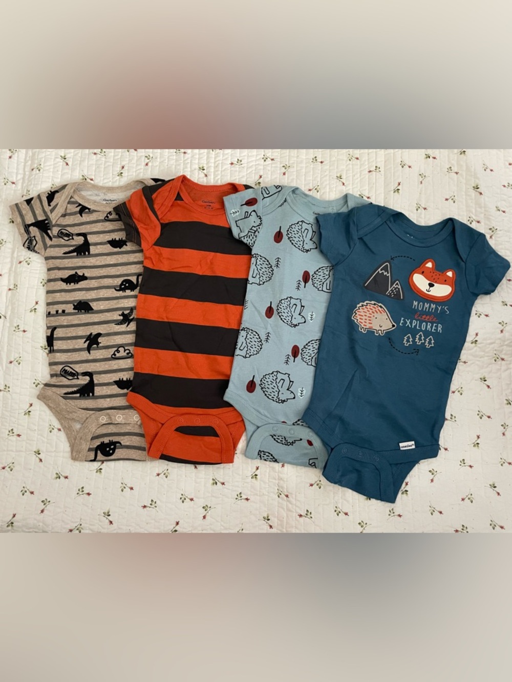 Gerber Blue, Teal, Orange & Tan Animal Print One-Piece Bodysuits - 4-Pack